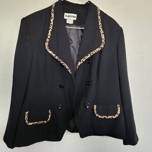 Vintage Joan Leslie Black Jacket Blazer with Leopard Trim